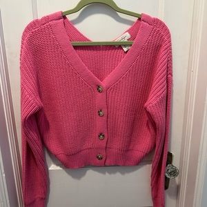 pink button sweater
